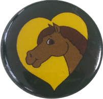 Pferde Button Herz gelb-grün